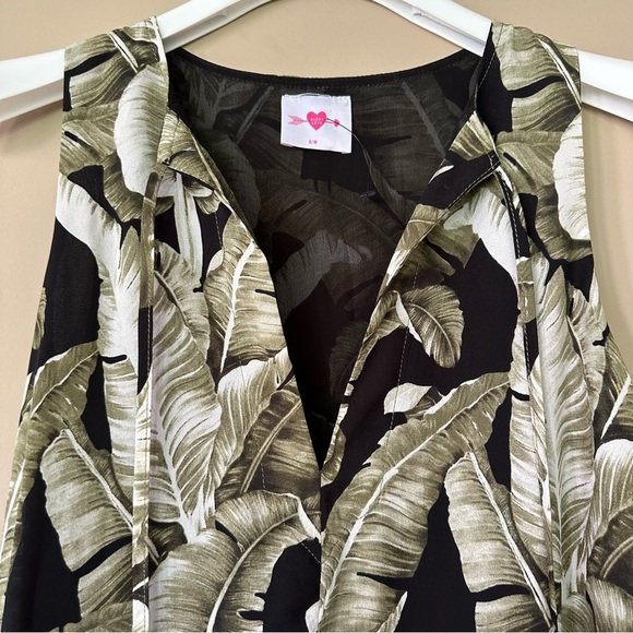 NWOT Buddy Love S/M Sleeveless Palm Leaf Dress Tropical V-Neck Spring Summer - Picture 6 of 8